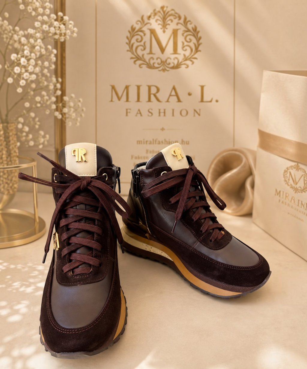 Perreno Barna-Fehér Mintás Magasszárú Sneaker - Image 4