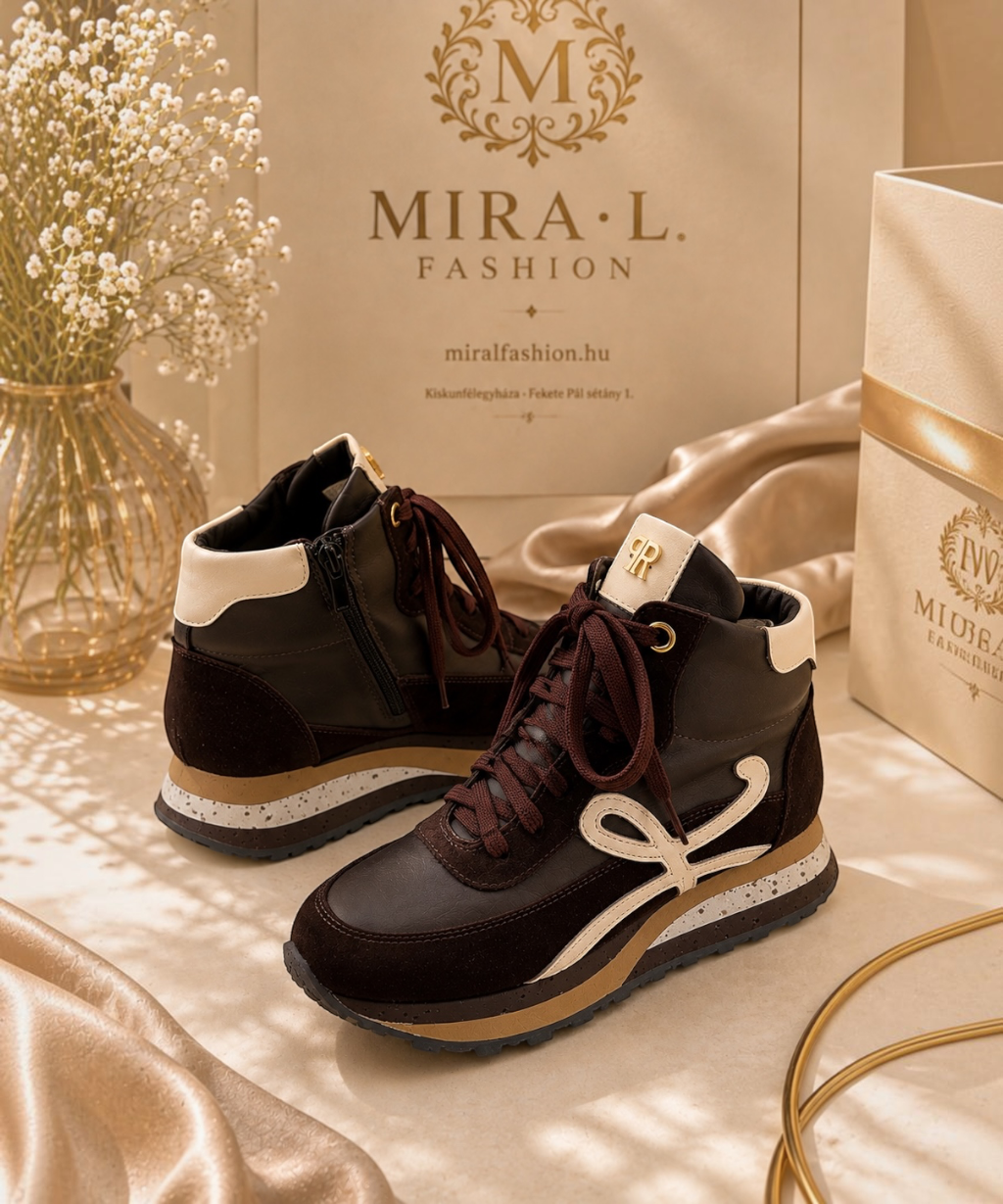 Perreno Barna-Fehér Mintás Magasszárú Sneaker - Image 2
