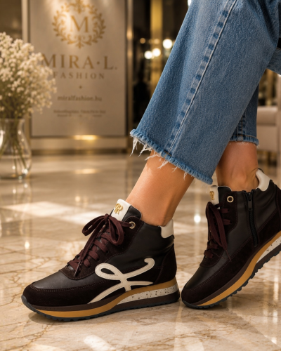 Perreno Barna-Fehér Mintás Magasszárú Sneaker
