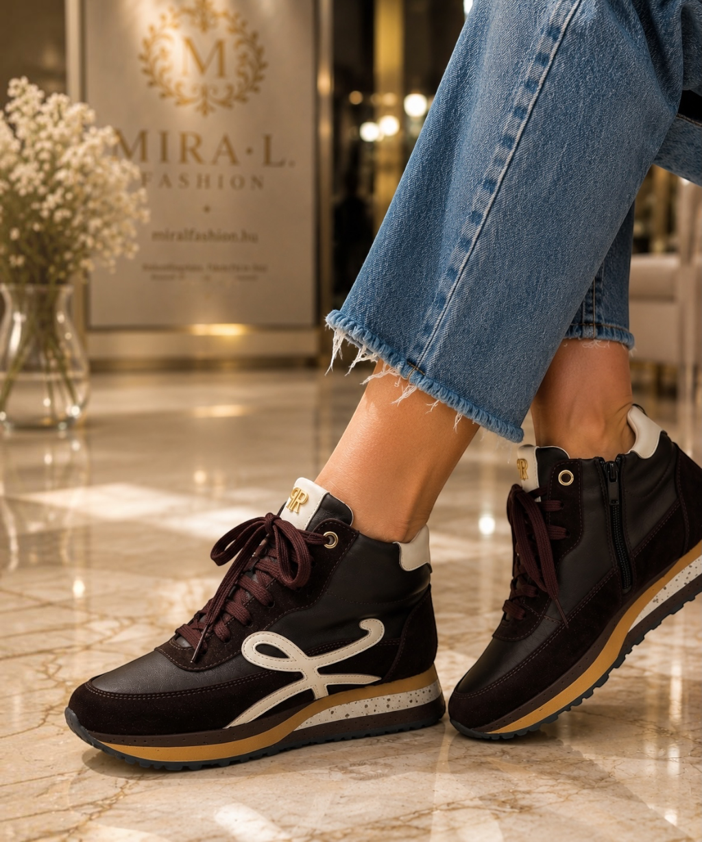 Perreno Barna-Fehér Mintás Magasszárú Sneaker