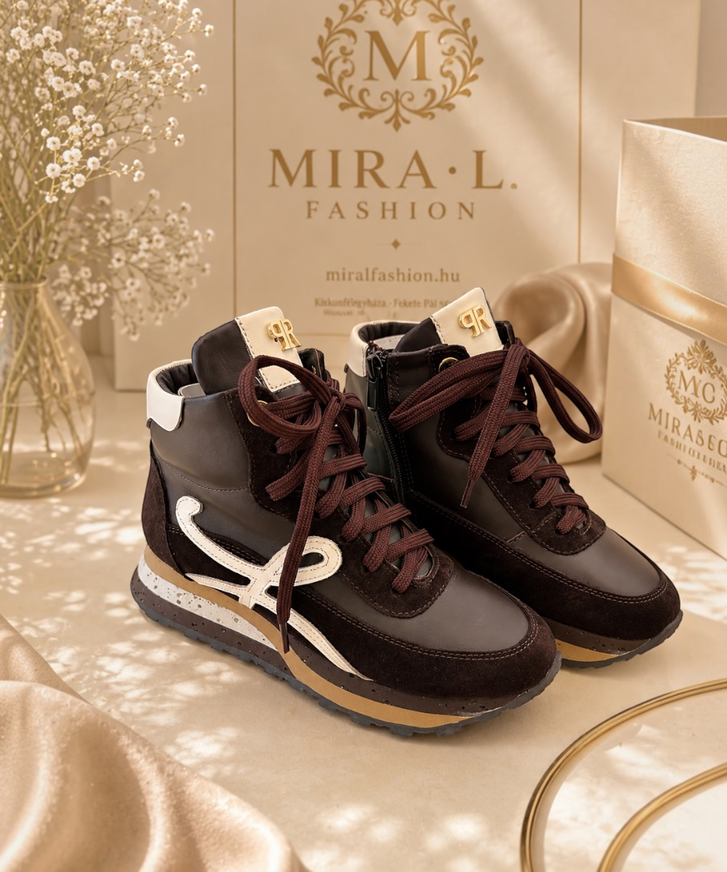 Perreno Barna-Fehér Mintás Magasszárú Sneaker - Image 5