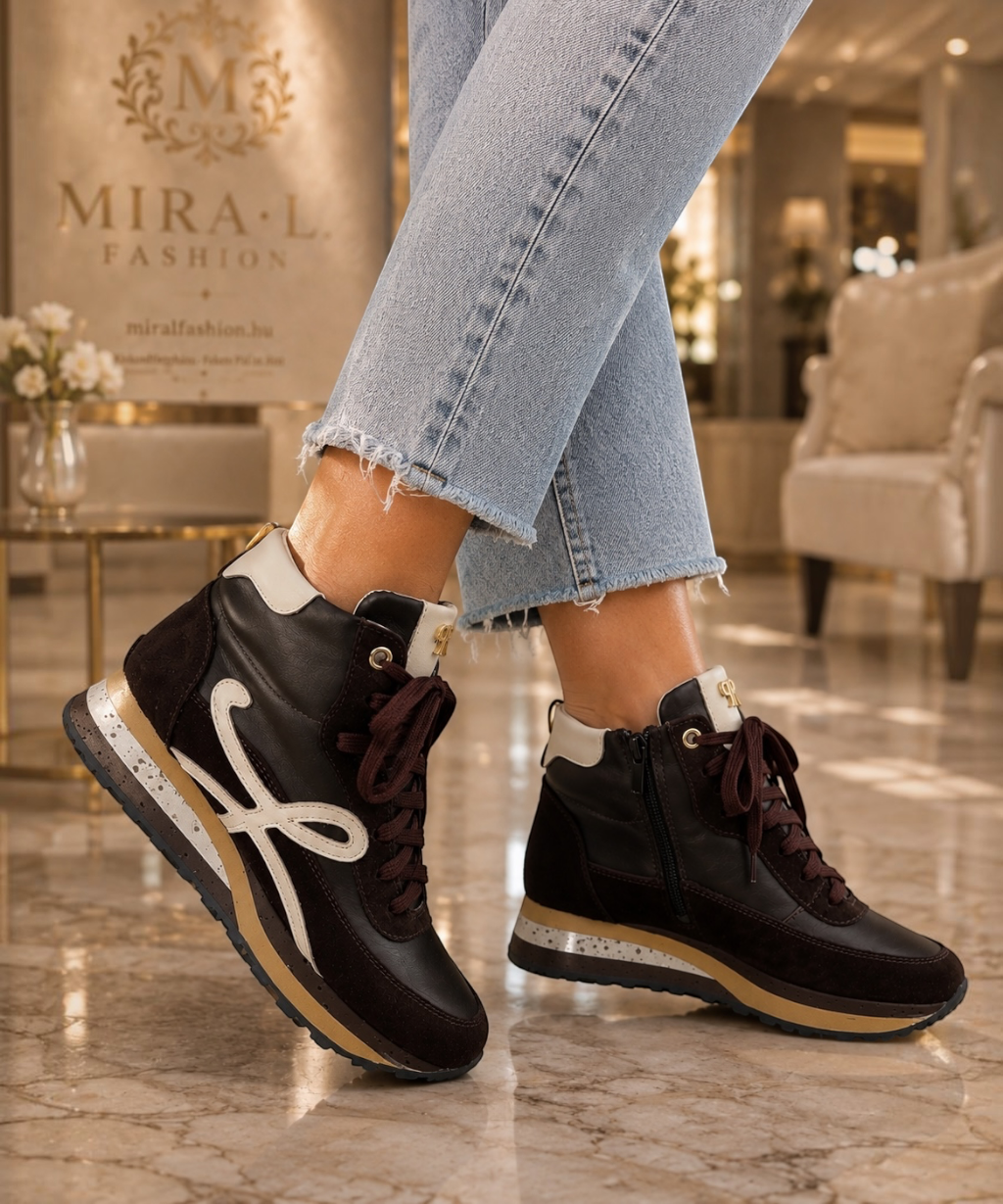 Perreno Barna-Fehér Mintás Magasszárú Sneaker - Image 6