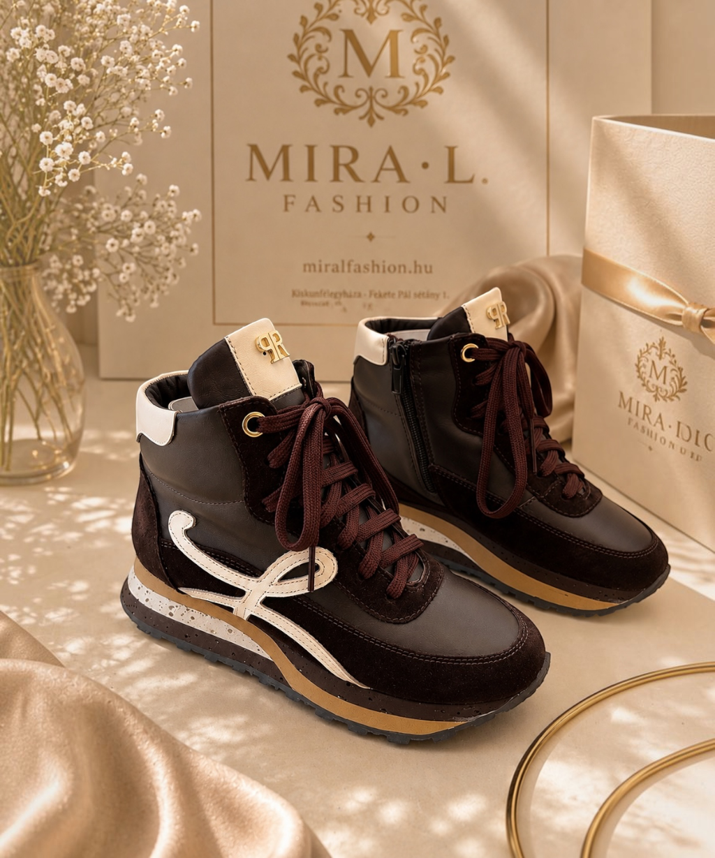 Perreno Barna-Fehér Mintás Magasszárú Sneaker - Image 3